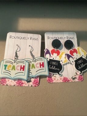 'TEACH' Book Drop Earrings - Multicolor